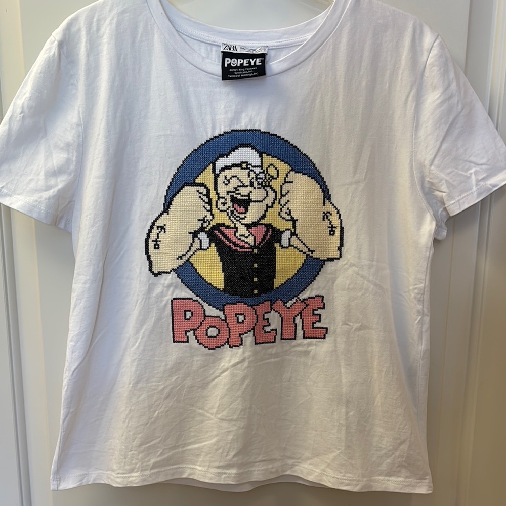 Zara White Popeye Graphic Tee